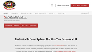Homepage screenshot for Wallacecranes – From jib cranes to gantry cranes,